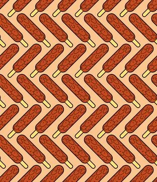 Corn dog pattern seamless. Korean street fast food background Ilustración de archivo