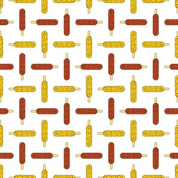 Corn dog pattern seamless. Korean street fast food background Ilustración de archivo