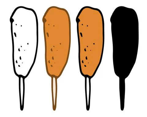 Corn dogs in a flat style. The set is an isolated element of street food sausage Stock Illustration