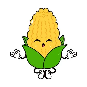Corn doing yoga character. Vector hand drawn traditional cartoon vintage, r.. Stock Illustration