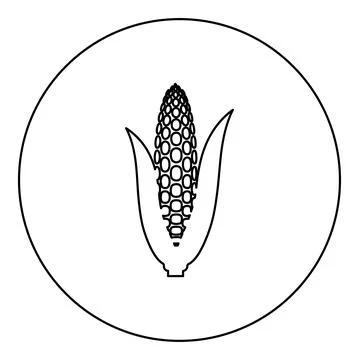 Corn ear icon in circle round black color vector illustration image outline c Stock Illustration