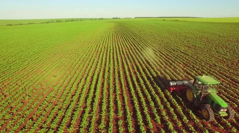 Corn Field Aerial Tractor Spraying Pesticides Crop Modification Healthy Living Stock Footage