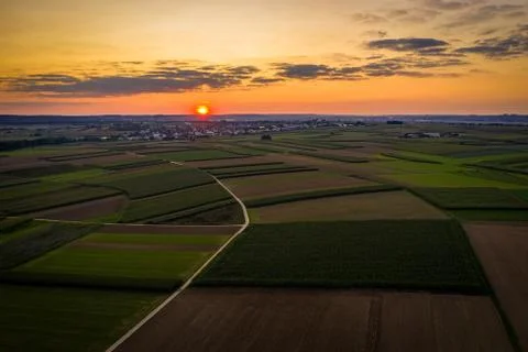 Corn fields from above at sunset Stock Photos