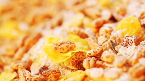 Corn flakes and muesli close up spinning Stock Footage 35950657