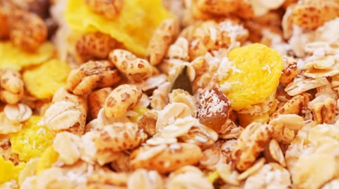 Corn flakes and muesli close up rotating Stock Footage 35951088
