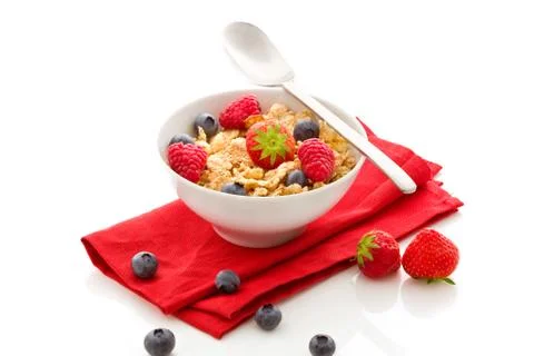Corn flakes with berries - isolated Stock Photos