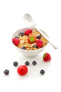 Corn flakes with berries - isolated Stock Photos