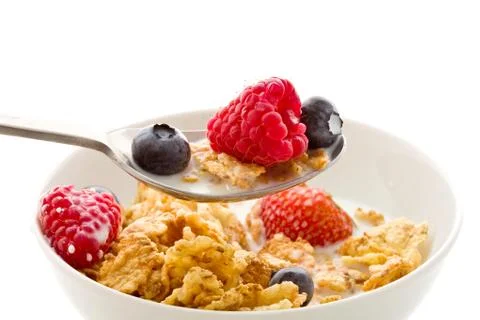 Corn flakes with berries - isolated Stock Photos