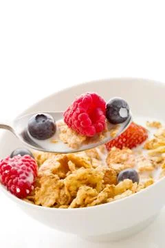Corn flakes with berries - isolated Stock Photos