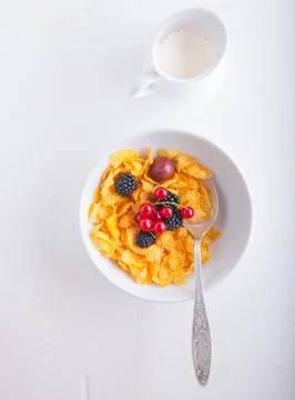 Corn Flakes with berries Stock Photos