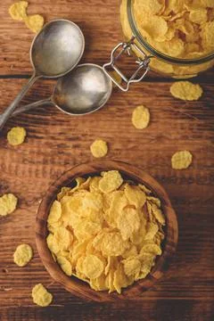 Corn flakes in a bowl for breakfast Stock Photos