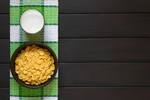Corn Flakes Breakfast Cereal and Milk Stock Photos