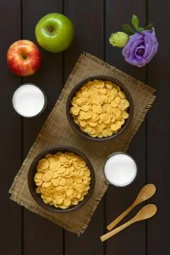Corn Flakes Breakfast Cereal and Milk Stock Photos