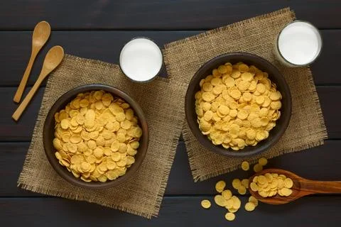 Corn Flakes Breakfast Cereal and Milk Stock Photos
