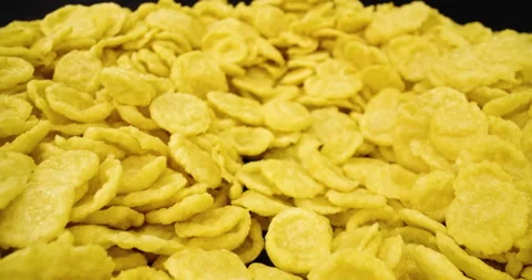 Corn flakes, cereal in extreme close up, macro shot Stock Footage 146514453