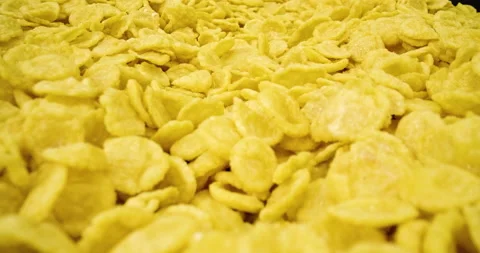 Corn flakes, cereal in extreme close up, macro shot Stock Footage 146514467