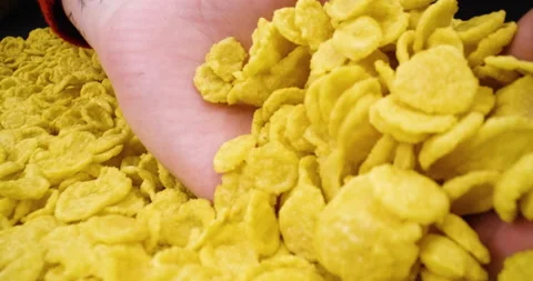 Corn flakes, cereal in extreme close up, macro shot Stock Footage 146514501