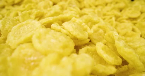 Corn flakes, cereal in extreme close up, macro shot Stock Footage 146514542