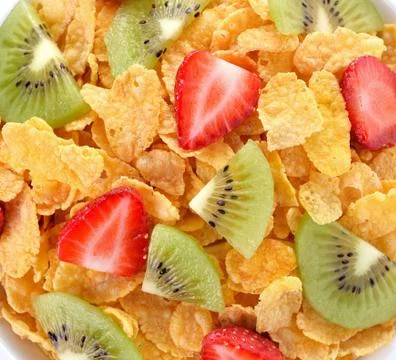 Corn flakes with fruit Stock Photos