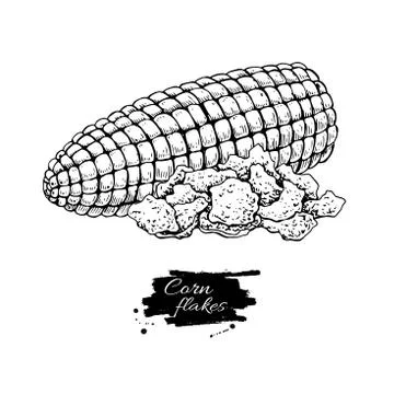 Corn flakes hand drawn vector illustration. Heap of granola muesli. Morning.. Stockillustratie