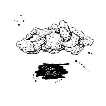 Corn flakes hand drawn vector illustration. Heap of granola muesli. Morning.. Stockillustratie
