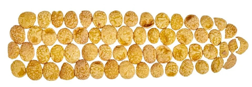 Corn flakes isolated on white in shape of corn cob. Stock Photos