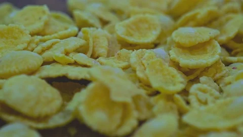 Corn Flakes Macro Shot - Healthy Breakfast. Isolated Cereals. Stock Footage 126826804