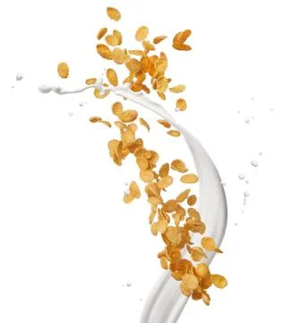 Corn flakes with milk splash Stock Photos