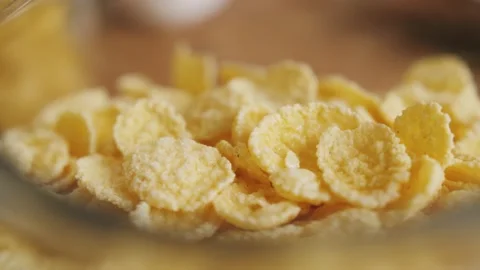 Corn flakes muesli texture close-up, oatmeal granola, cooking cereals for Stock Footage 186280311