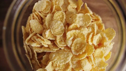 Corn flakes muesli texture top view, oatmeal granola close-up, cooking cereals Stock Footage 186276957