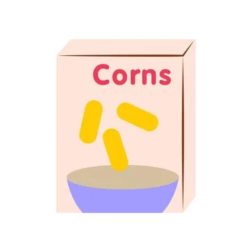 Corn flakes in package in flat design. Sweet snack in cardboard box. Vector i Stock Illustration