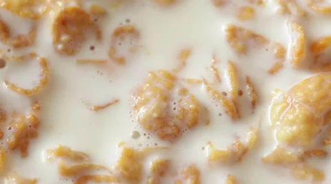 Corn flakes soaking in milk, close up Stock Footage 35912835