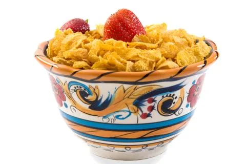 Corn flakes with strawberries Stock Photos