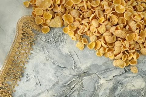 Corn flakes in sugar glazed on background Stock Photos