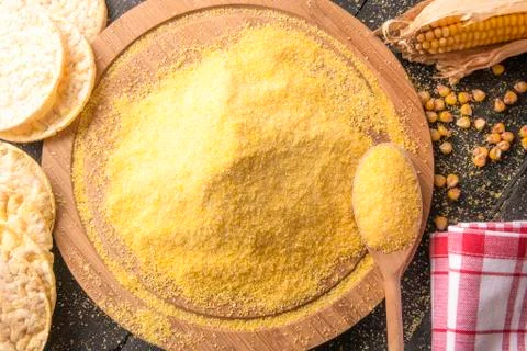 Corn flour and puffed corn cakes Stock Photos