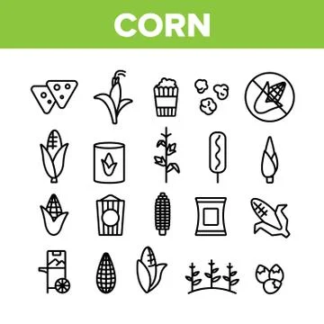 Corn Food Collection Elements Icons Set Vector Illustrazione stock