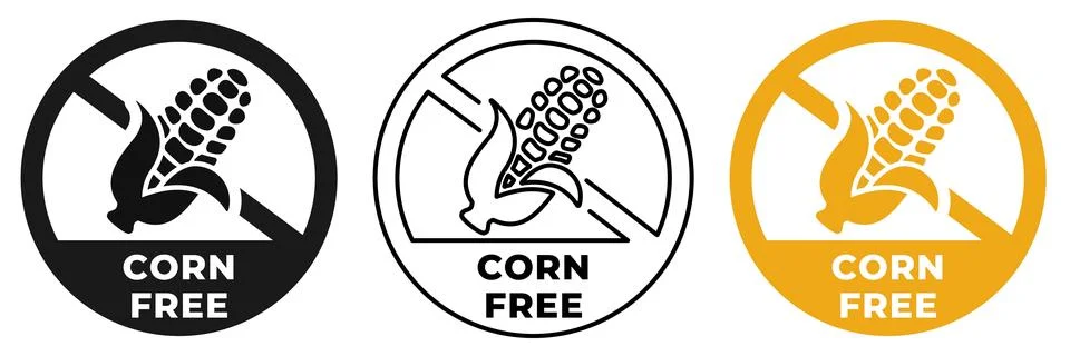 Corn free icon. Maize free forbidden label. Zero starch ban or prohibition .. Stock Illustration