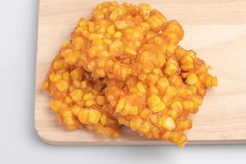 Corn Fritters on white background Foto stock