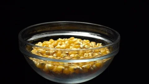 Corn grains in a bowl. Sweet maize, cereal grains. Rotation. Black background. Stock Footage 101484322