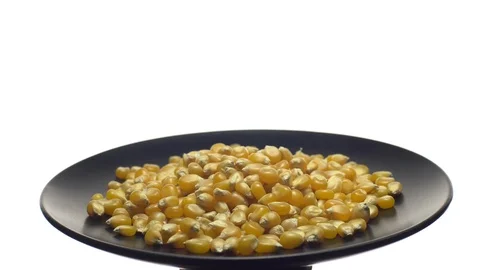 Corn grains in a plate. Raw organic seeds of Zea mays. Rotation. Stock Footage 101509026