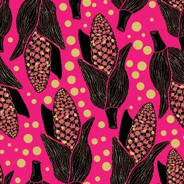 Corn. Graphic floral pattern. For design, print, wallpaper, paper, textiles.  イラスト素材