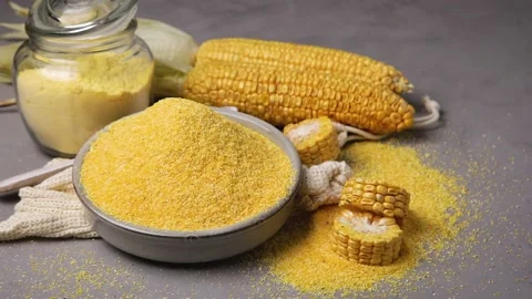 Corn groats and  corncobs on grey table. Selective focus Stock Footage 162899822