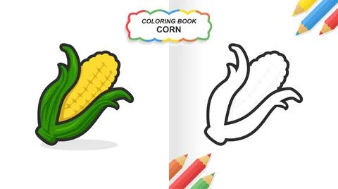 Corn hand drawn coloring book for learning. Flat color ready to print Stock Illustration