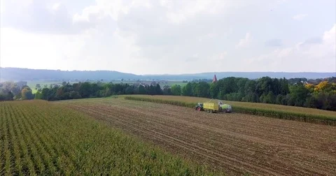 Corn harvesting from above top down aerial shot Stock Footage 81886717