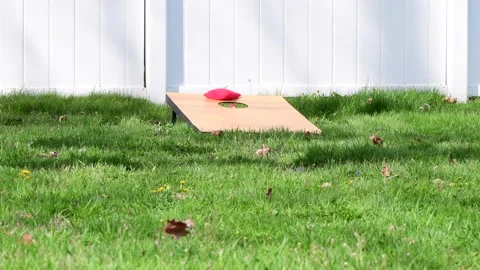 Corn hole practice play focus on the hole and bags Stock-Footage 272832418