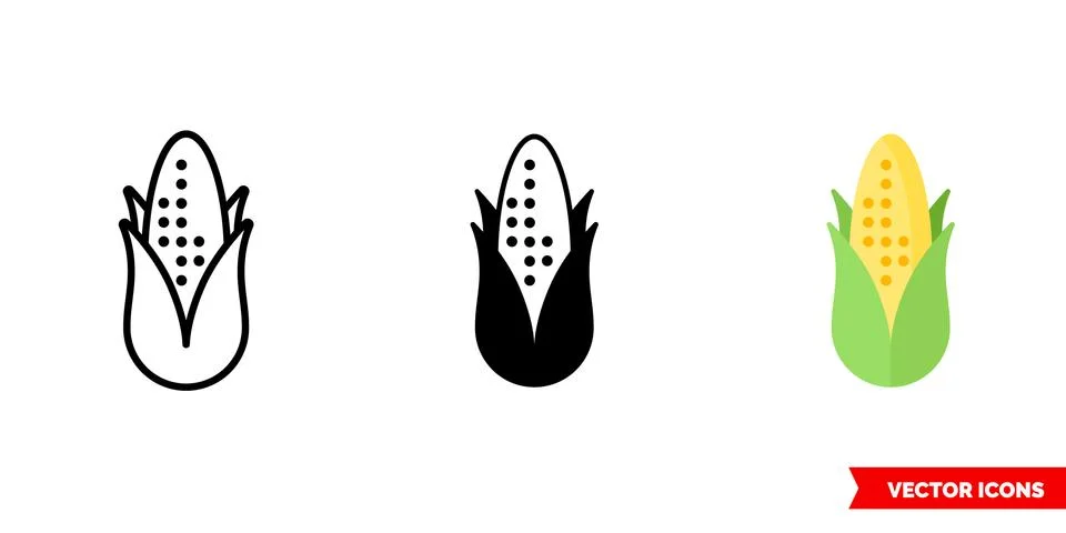 Corn icon of 3 types. Isolated vector sign symbol. Stock Illustration