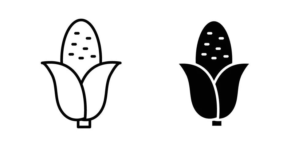 Corn icon linear versions pack on white background Stock Illustration