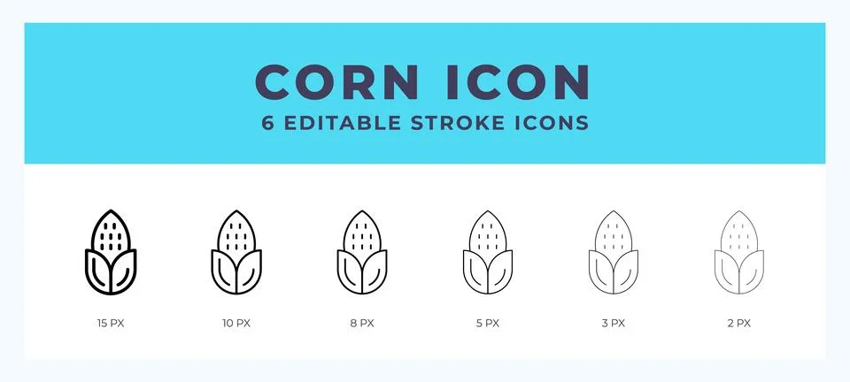 Corn icon set with different stroke. Design elements for logo. Vector illus.. Stock Illustration