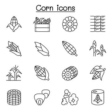 Corn icon set in thin line style Stock Illustration