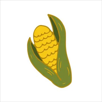 Corn Icon, sticker, design element. Yellow and green colors. Vector Illustrat Illustrazione stock